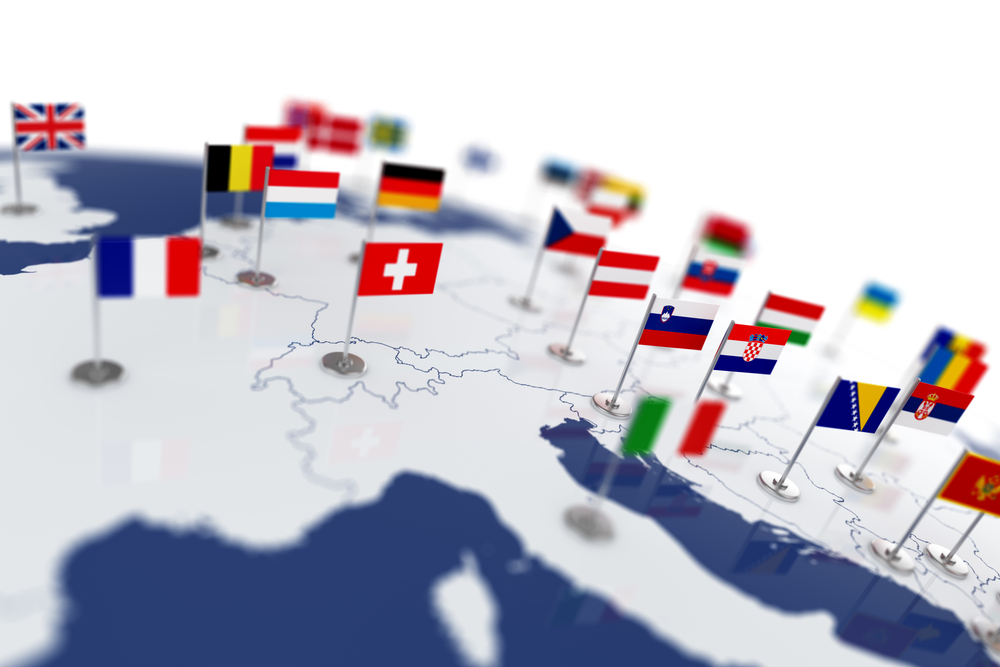 EU map, EU flags, 3D map, cross-border