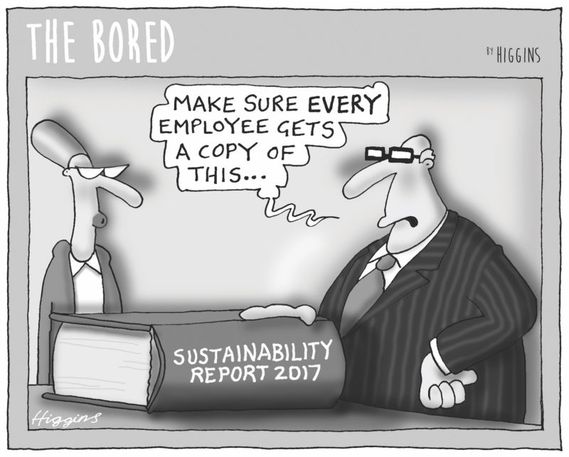 Higgins, The Bored, sustainability