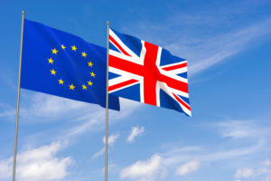 EU flag, British flag