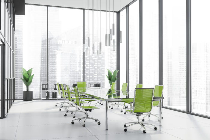Boardroom with green chairs