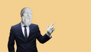 Socrates wearing a business suit