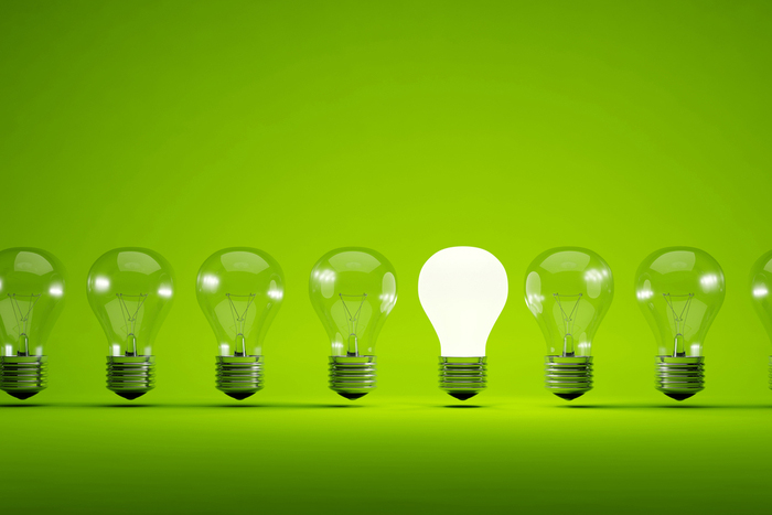 Lightbulbs on a green background
