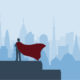 Superhero CEO overlooking the city