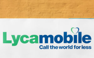 Lycamobile logo on a yellow wall