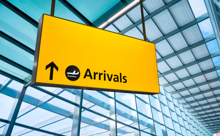 Arrivals sign at Heathrow Airport