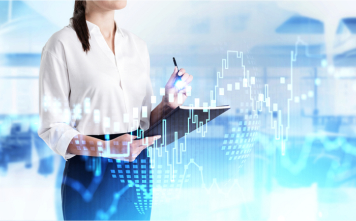 Female CFO with financial data