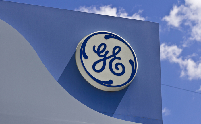 General Electric logo on a GE aviation facility in Cincinnati