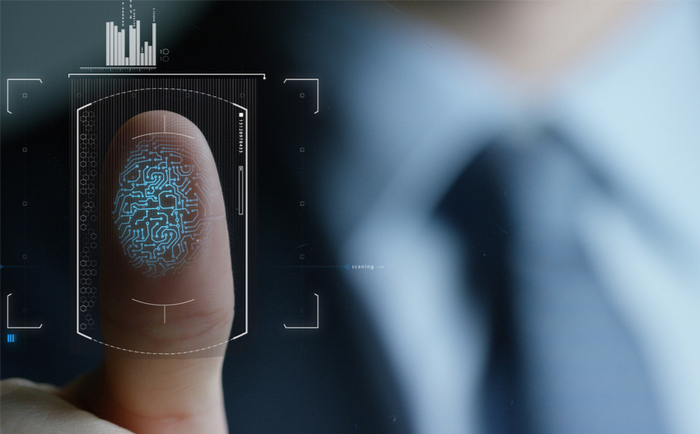 Businessman has biometric data scanned