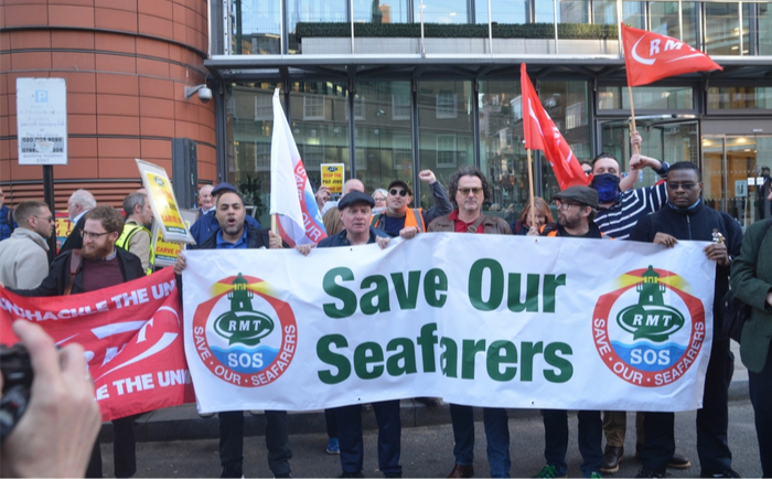 Maritime workers protest about the sacking of P&O workers