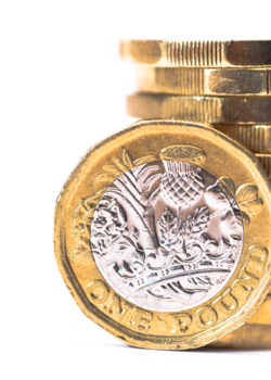 Pound coins in a stack