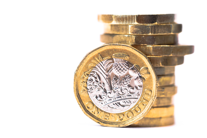 Pound coins in a stack
