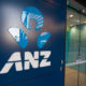 ANZ logo outside branch in Brisbane, Australia