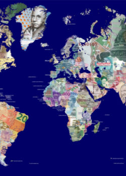 Global map with currencies